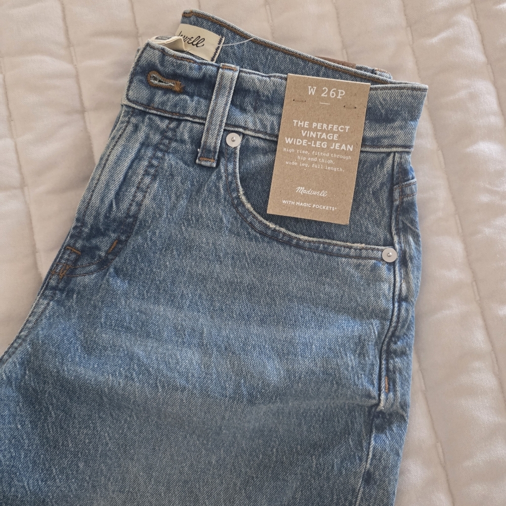 Madewell The Perfect Vintage Wide-Leg Jeans 26P Denimn Medium Blue